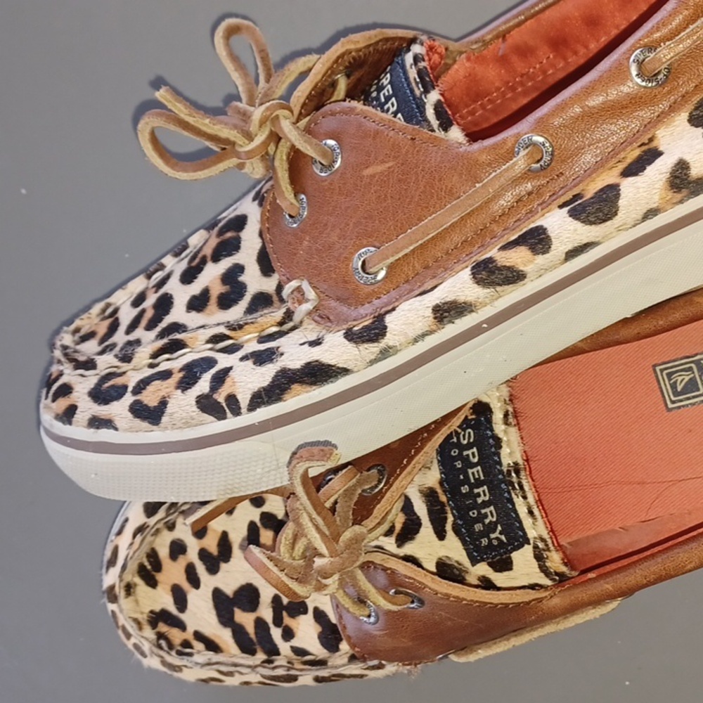 Authentic Sperry top sidereal original calf hair leopard print boat shoe - Picture 6 of 6
